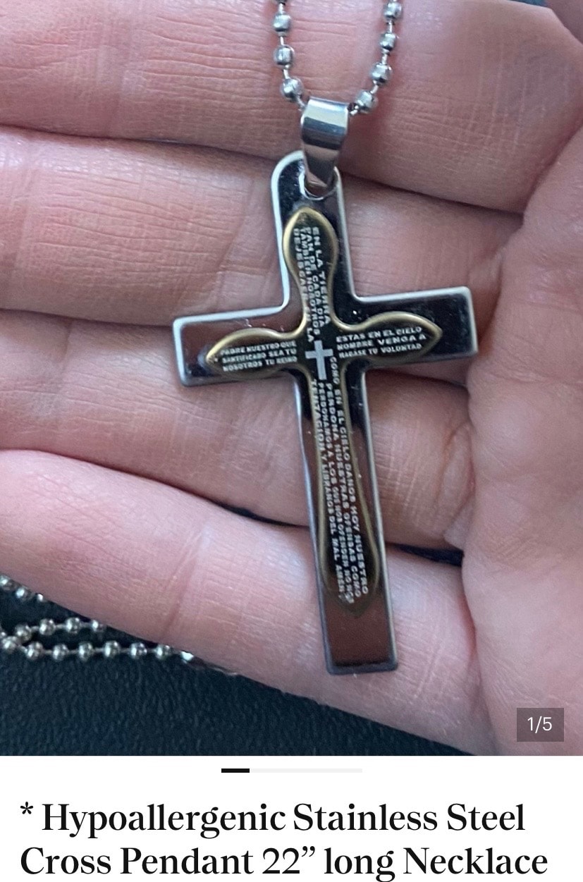Hypoallergenic Stainless Steel Cross Pendant 22 inches